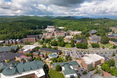 Aerial view of Boone, old historical town in North Carolina Blue Ridge Mountains. Beautiful historic American architecture. clipart