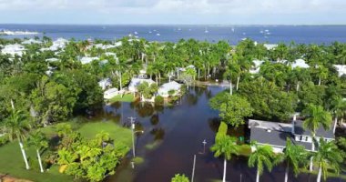 Florida 'da sel, tropikal fırtınadan kaynaklanıyor. Sel sularıyla çevrili yerleşim yerlerindeki banliyö evleri. Doğal afetten sonra