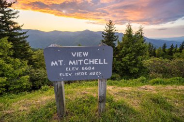 Kuzey Carolina Appalachian dağlarındaki Blue Ridge Parkway 'de manzaralı bir yolculuk. Mitchell dağı gözlem noktasını gözden kaçırır..
