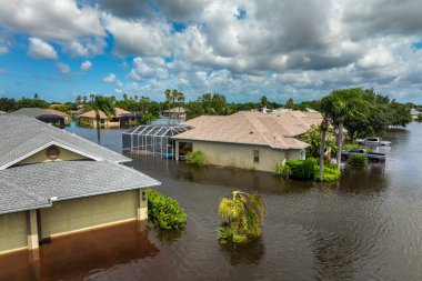 Debby kasırgası, Florida 'nın Sarasota kentindeki banliyö yerleşim yerlerini sular altında bıraktı. Doğal afetten sonra.
