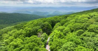Yazın yağışlı mevsimde Blue Ridge Parkway. Kuzey Carolina Appalachian dağlarındaki dağ geçidi yolu, ABD.