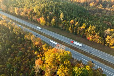 Sonbahar mevsiminde Kuzey Carolina Appalachian dağlarında otoyol. Araç trafiğinin hızlı geçmesi için çevre yolları.