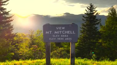 Mitchell Dağı Blue Ridge Parkway 'e bakıyor. Kuzey Carolina Appalachian dağlarında manzaralı bir yolculuk..
