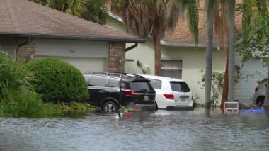 Debby Kasırgası 'ndan sonra Florida caddesini su basmış. Etrafı suyla çevrili. Doğal afetin sonuçları.