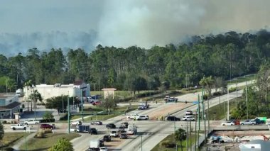 Kurak kış mevsiminde Florida 'nın North Port şehrinde şiddetli yangın çıktı. Banliyö evlerinden yükselen yoğun duman