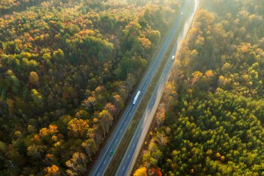 Sonbahar mevsiminde Kuzey Carolina Appalachian dağlarında otoyol. Araç trafiğinin hızlı geçmesi için çevre yolları.