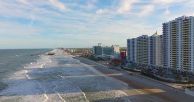 Cityscape of Daytona Beach, Florida. Luxury coastal living with hotels, condominiums and tourist amenities in developed seaside town
