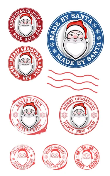 Runde Briefmarke Mit Weihnachtsmann Weihnachtsset Designelement — Stockvektor