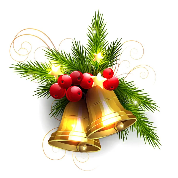 Weihnachtsillustration Mit Goldglänzenden Glocken Isoliertes Gestaltungselement — Stockvektor