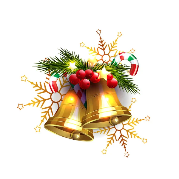 Natal Isolado Desenho Grinalda Árvore Natal Com Flocos Neve Dourados —  Vetores de Stock