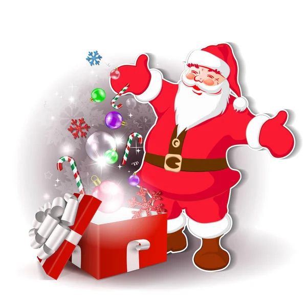 Santa Claus Con Caja Regalo Roja Lazo Blanco Elemento Diseño — Vector de stock