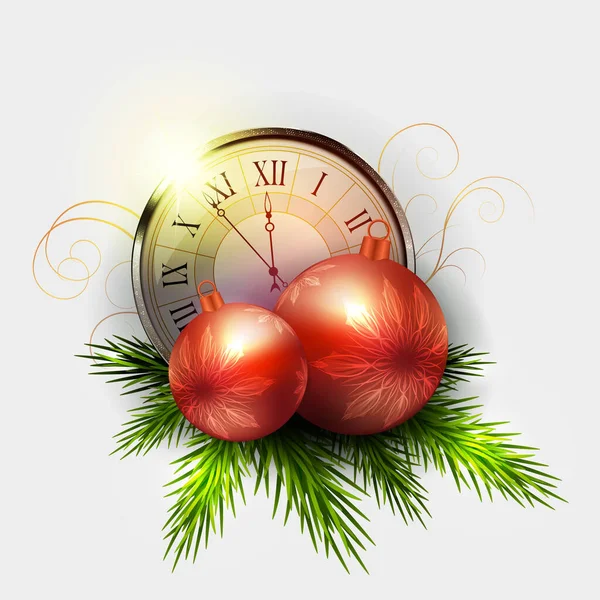 stock vector Christmas isolated design element, clock with balls, Christmas tree garland.