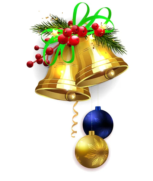 Weihnachtsgirlanden Mit Goldenen Funkelnden Glocken — Stockvektor
