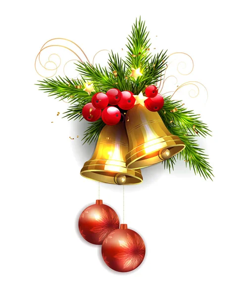 Weihnachtsgirlande Mit Goldenen Funkelnden Glocken Designelement — Stockvektor