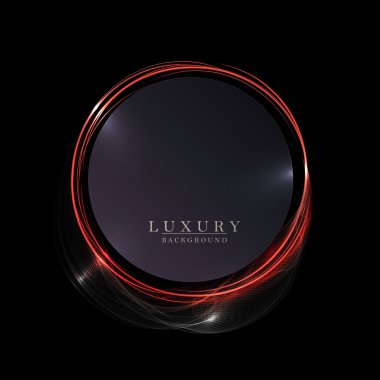 Isolated round red texture frame, small transparent tulle on a black background.