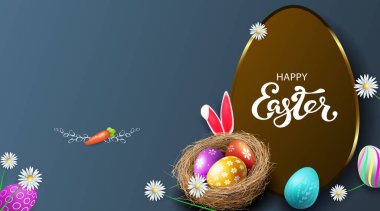 Mavi Paskalya kompozisyonu saman yuvası, havuç izole.