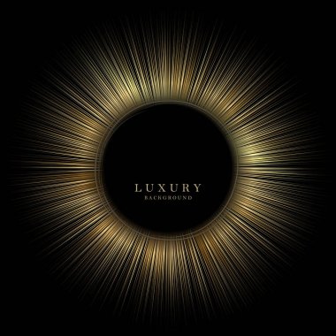 Siyah arkaplanda altın ışınlar bulunan soyut bir çerçeve..