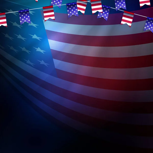 由弯曲的美国国旗和孤立的花环组成的华丽构图 — 图库矢量图片