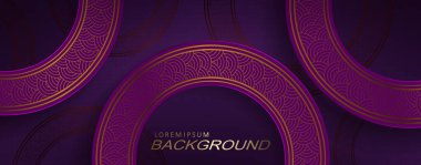 Koyu mor tasarım, altın kenarlı yuvarlak çerçeveler..