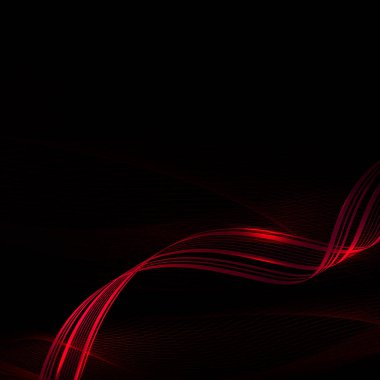 Dalgalı soyut kırmızı şekil, siyah arkaplanda ince ağ dokusu.