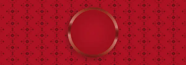 Cadre Rond Isolé Avec Une Bordure Dorée Sur Fond Rouge — Image vectorielle
