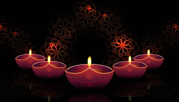 Slavnostní Prapor Lampami Diwali Černý Design Festival Světel Diwali — Stockový vektor