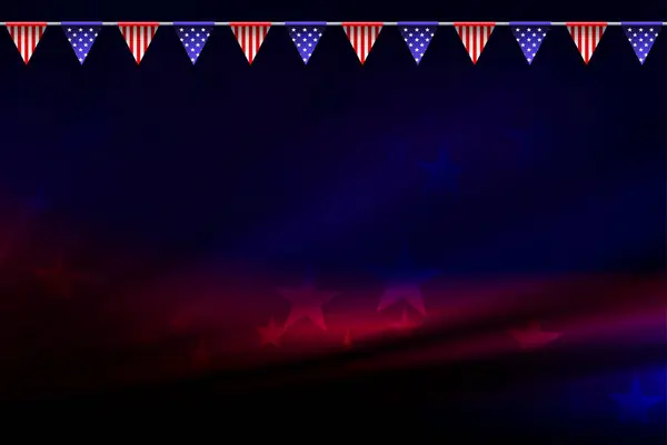 背景为蓝红相间的星光和孤立的花环 — 图库矢量图片
