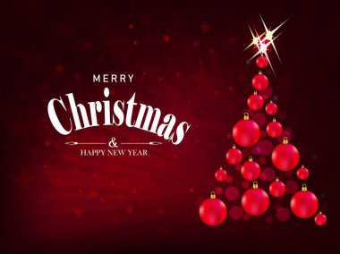 Soyut Noel ağacı ve Noel süslemeleri ile koyu kırmızı tasarım.