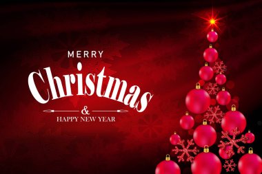 Kırmızı desenli oyuncakları olan soyut Noel ağacı.