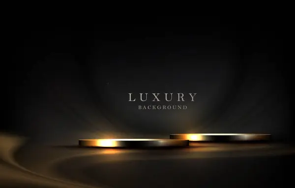 Kabartmalı koyu arkaplan üzerinde soyut altın yuvarlak podyum.