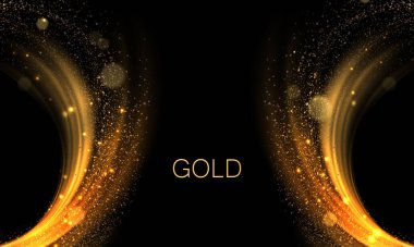 Siyah arka planda izole edilmiş altın renkli kavisler..