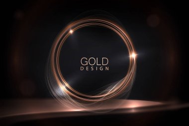 Parlak yuvarlak çerçeveli, koyu arkaplanda altın bir peçesi olan kompozisyon..