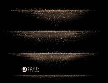 Siyah arka planda altın parıltısıyla izole edilmiş şerit, set.