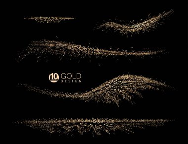 Soyut dalgalı izole şerit, altın parıltılı, tasarım bileşeni.