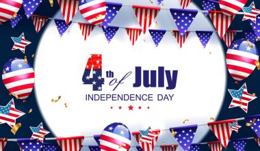Balonlu ve çelenkli tasarım Amerikan bayrağının elementleriyle, altın süslemeli.