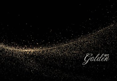 Siyah zemin üzerinde parıldayan altın parıltısıyla izole edilmiş yay.
