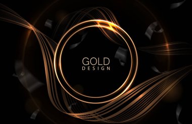 Yuvarlak altın rengi çerçeve ve siyah arka planda süslemeli kompozisyon.