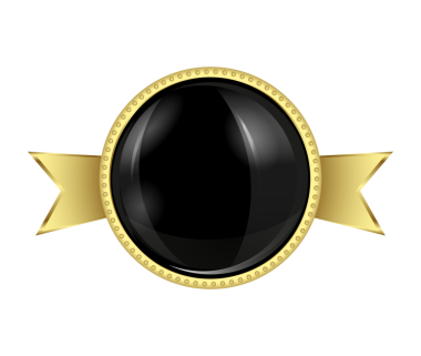 Logo çizimi, parlak siyah arkaplan ve altın çerçeveli marka sembolü.