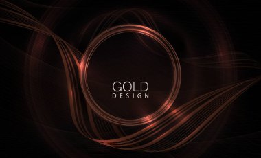 Yuvarlak bakır çerçeve, dalgalı kurdeleler ve ağ desenli kompozisyon.