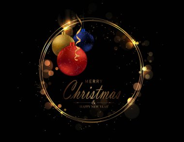 Mutlu noeller. Yeni yıl oyuncaklarıyla izole edilmiş altın çelenk.