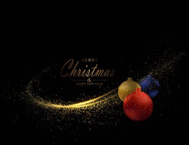 Mutlu noeller. Yeni yıl oyuncaklarıyla izole edilmiş altın kemer.