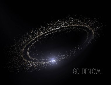 İzole edilmiş altın oval çerçeve, siyah arka planda parıltılı süslemeler..