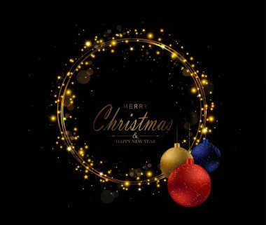 Mutlu Noeller 2025. Yeni yıl oyuncaklarıyla izole edilmiş altın çelenk.