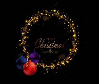 Mutlu Noeller 2025. Altın çelenk ve yeni yıl oyuncaklarıyla izole edilmiş elementler..