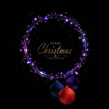 Mutlu Noeller 2025. Yeni yıl oyuncaklarıyla izole edilmiş yuvarlak çelenk.