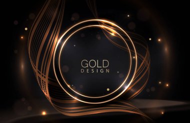 Podyum ve siyah arka planda yuvarlak altın çerçeveli kompozisyon.