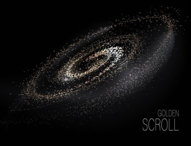 Siyah arka planda altın kıvrımlı küçük süsler. İzole tasarım ögesi.