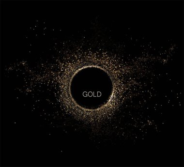 Yuvarlak izole altın çerçeve, ışıltılı süslemeli, tasarım elementi.