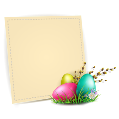 Paskalya yumurtaları, söğüt dalı ve tavşan kulaklı kare bej bir çerçeve. .