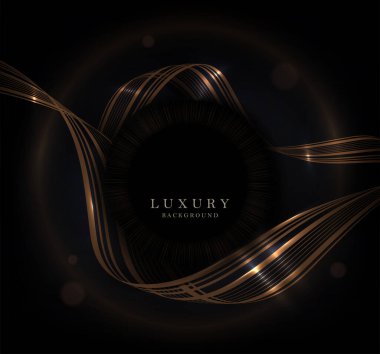 Altın yuvarlak çerçeveli ve dalgalı kurdeleli kompozisyon.